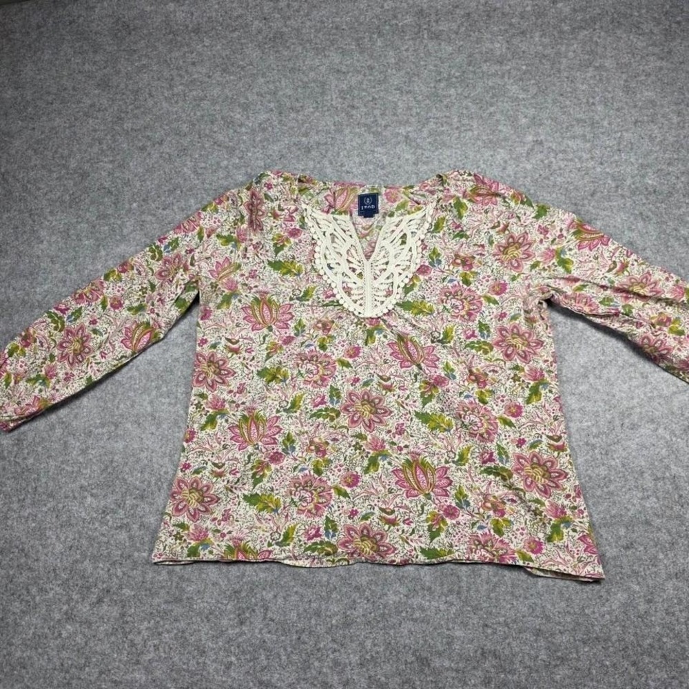 IZOD Top Women Extra Large Pink Floral‎ Crochet V-Neck 3/4 Sleeve